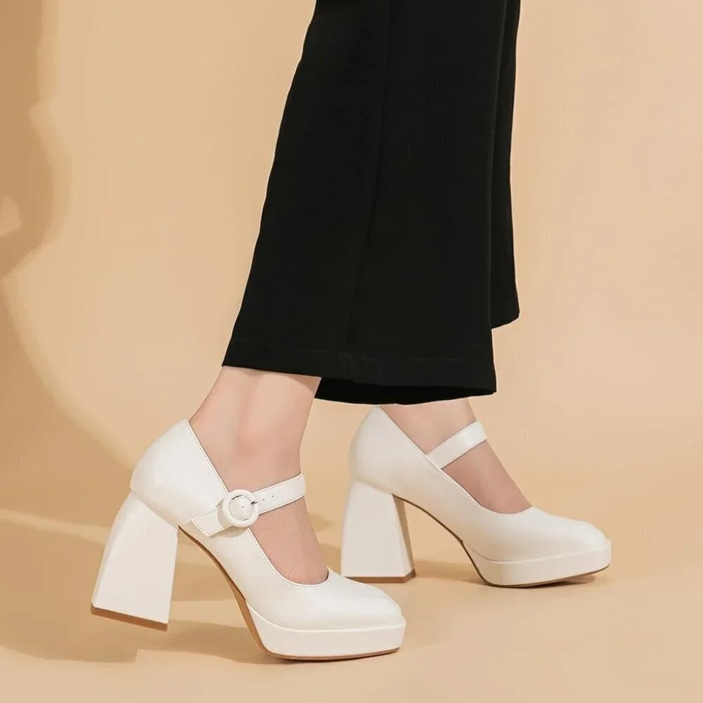 Women 4 Inches High Platform  Mary Jane Shoes Chunky Block Heels - Picture 8 of 8